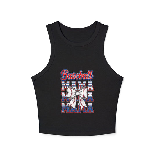 Baseball Mama Racer Tank Top - Women's Micro Ribbed Crop Top