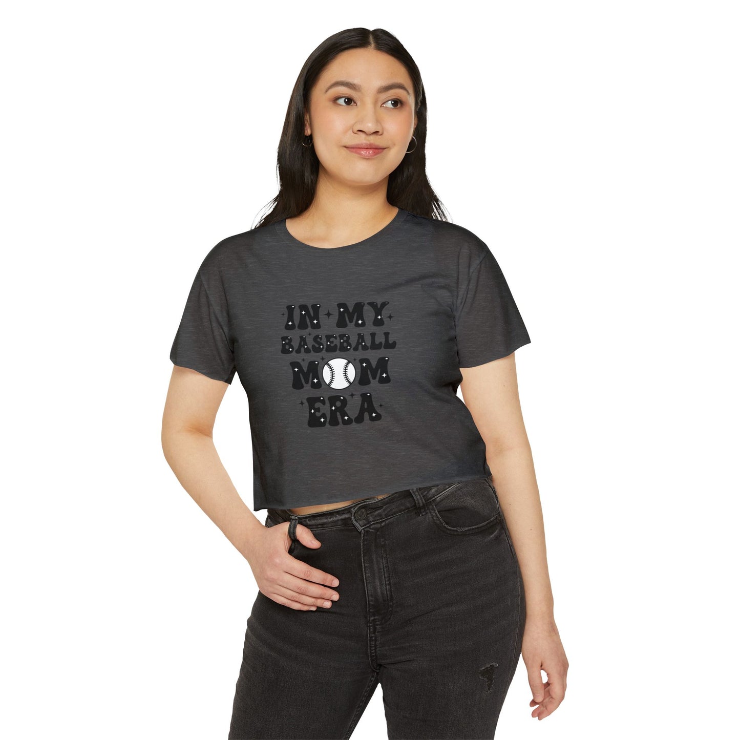 Baseball Mom Crop Top – In My Baseball Mom Era Festival Tee | Lightweight Scoop Neck Crop Shirt | Trendy Game Day Apparel