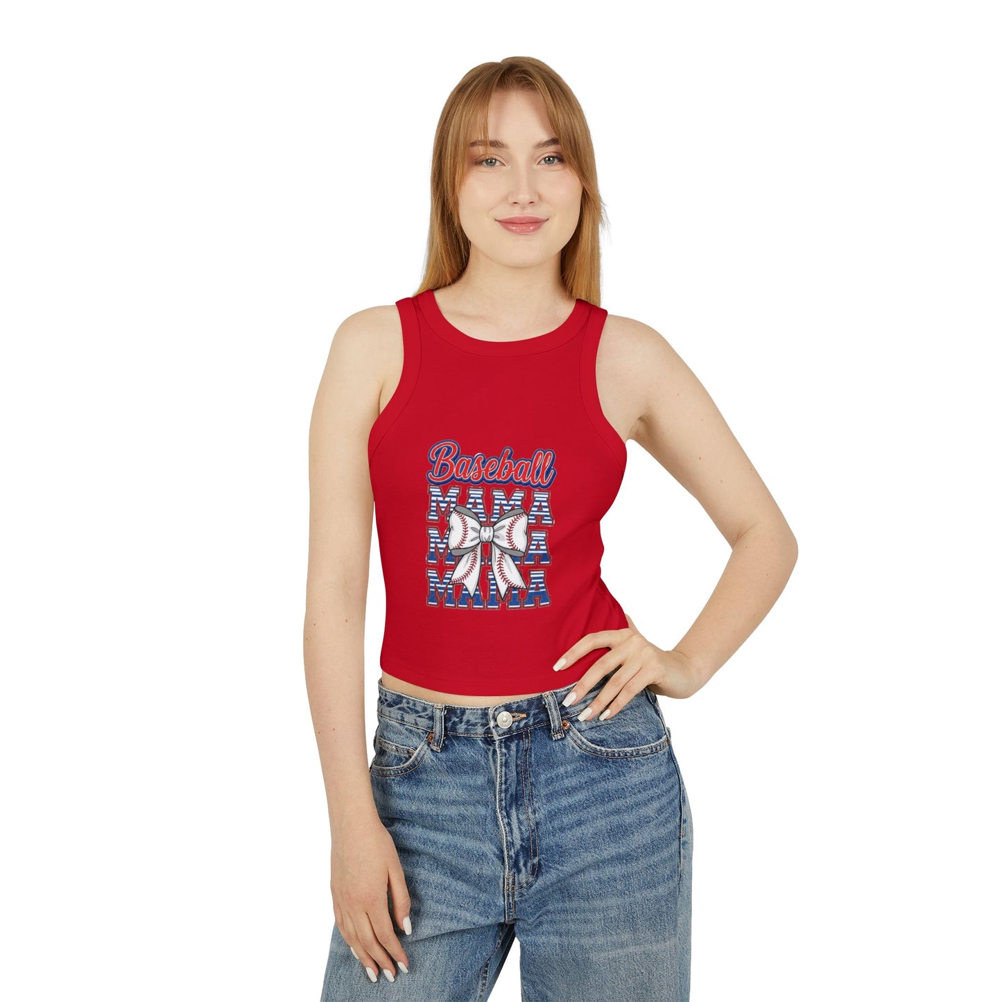 Baseball Mama Racer Tank Top - Women's Micro Ribbed Crop Top