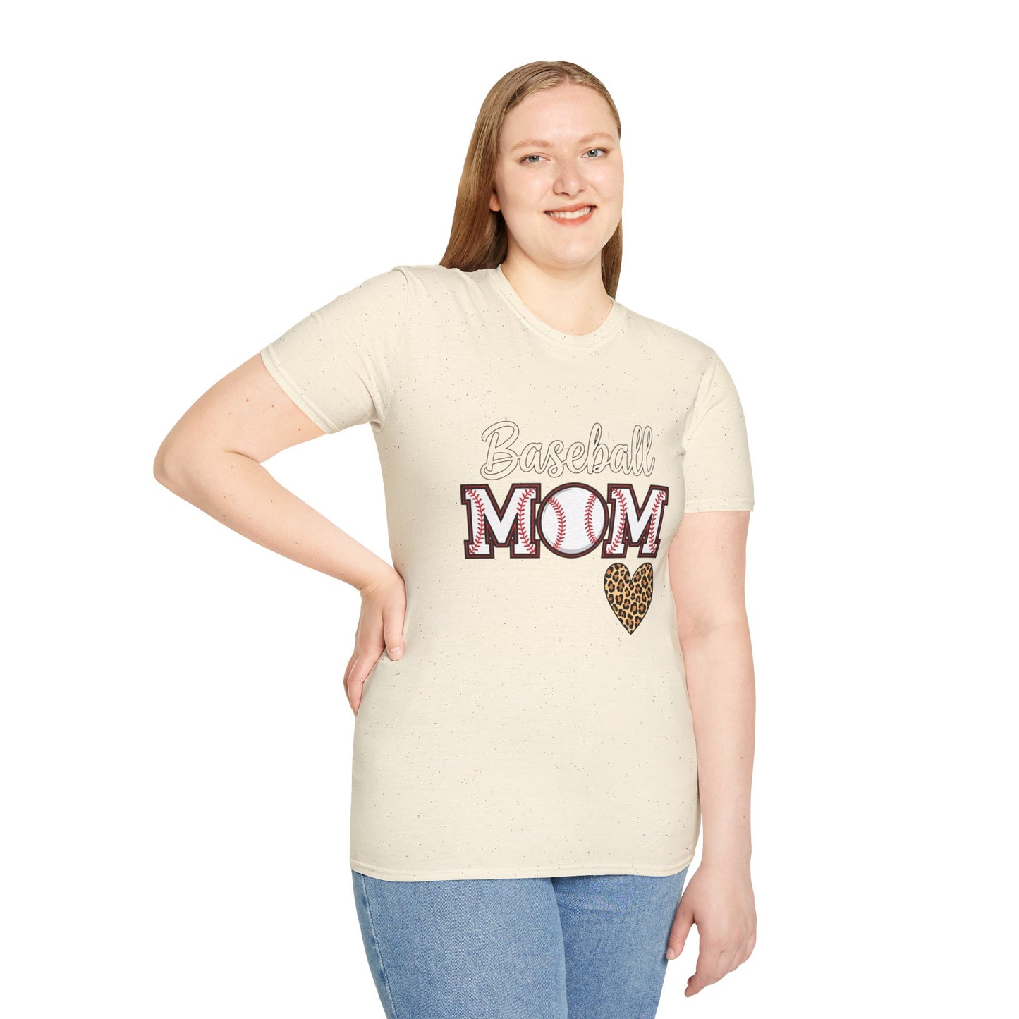 Baseball Mom Leopard Heart T-Shirt – Softstyle Unisex Tee | Trendy Game Day Shirt | Cute Animal Print Baseball Mom Top