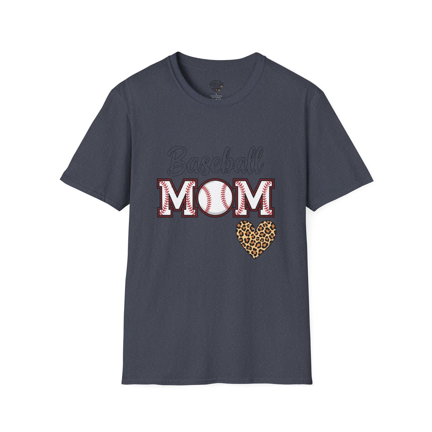 Baseball Mom Leopard Heart T-Shirt – Softstyle Unisex Tee | Trendy Game Day Shirt | Cute Animal Print Baseball Mom Top