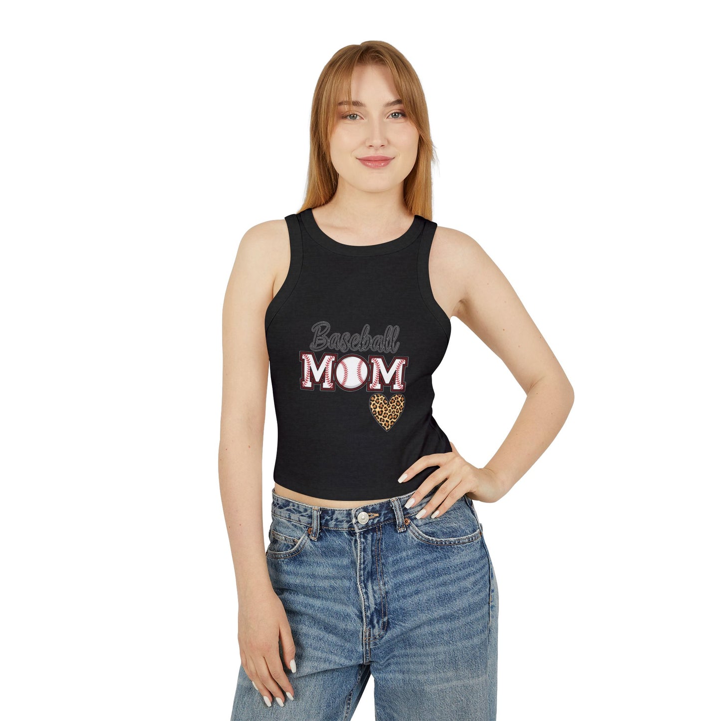 Baseball Mom Micro Rib Racer Tank Top – Fitted High Neck Tank | Chic Game Day Shirt for Sports Moms | Athletic Baseball Mom Apparel