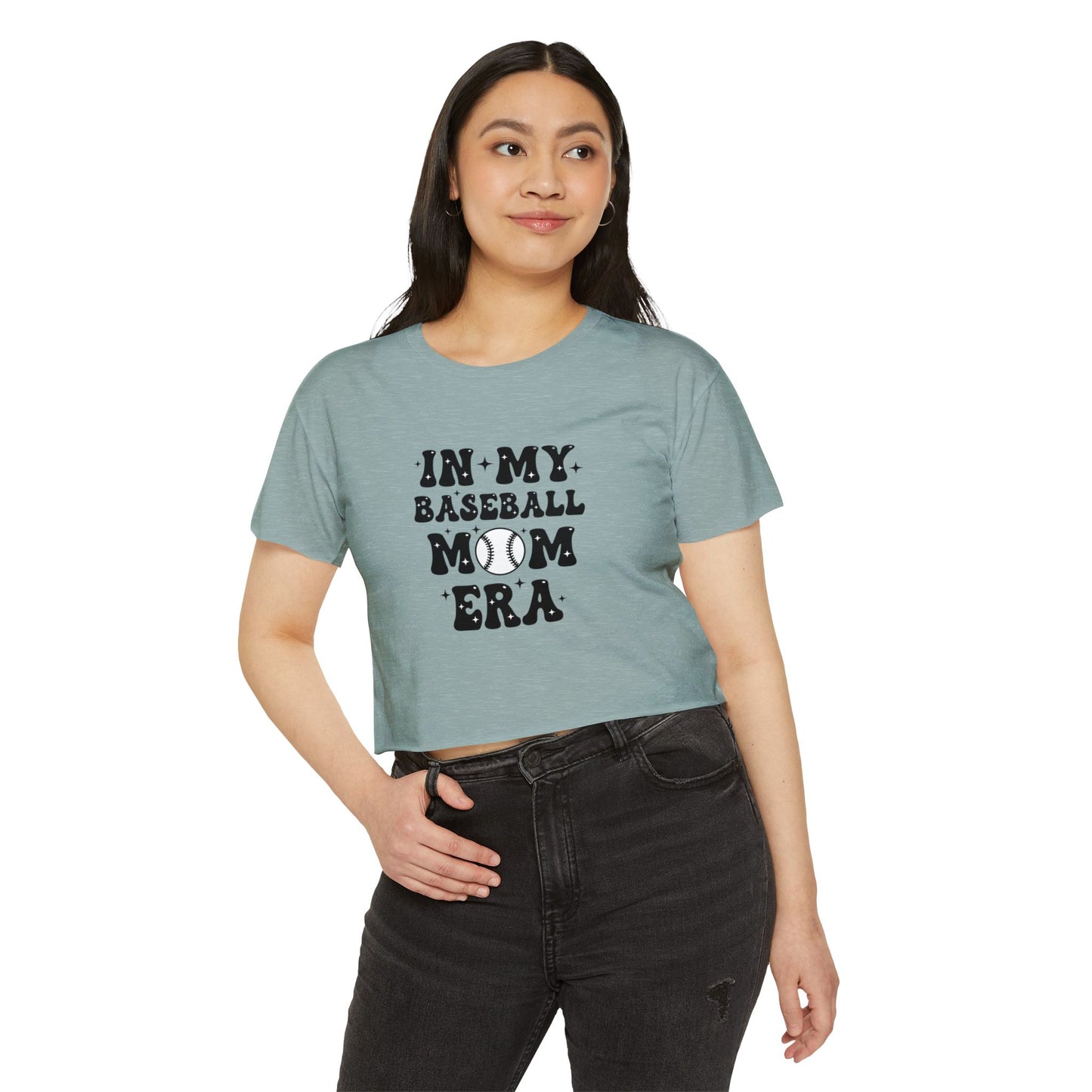 Baseball Mom Crop Top – In My Baseball Mom Era Festival Tee | Lightweight Scoop Neck Crop Shirt | Trendy Game Day Apparel