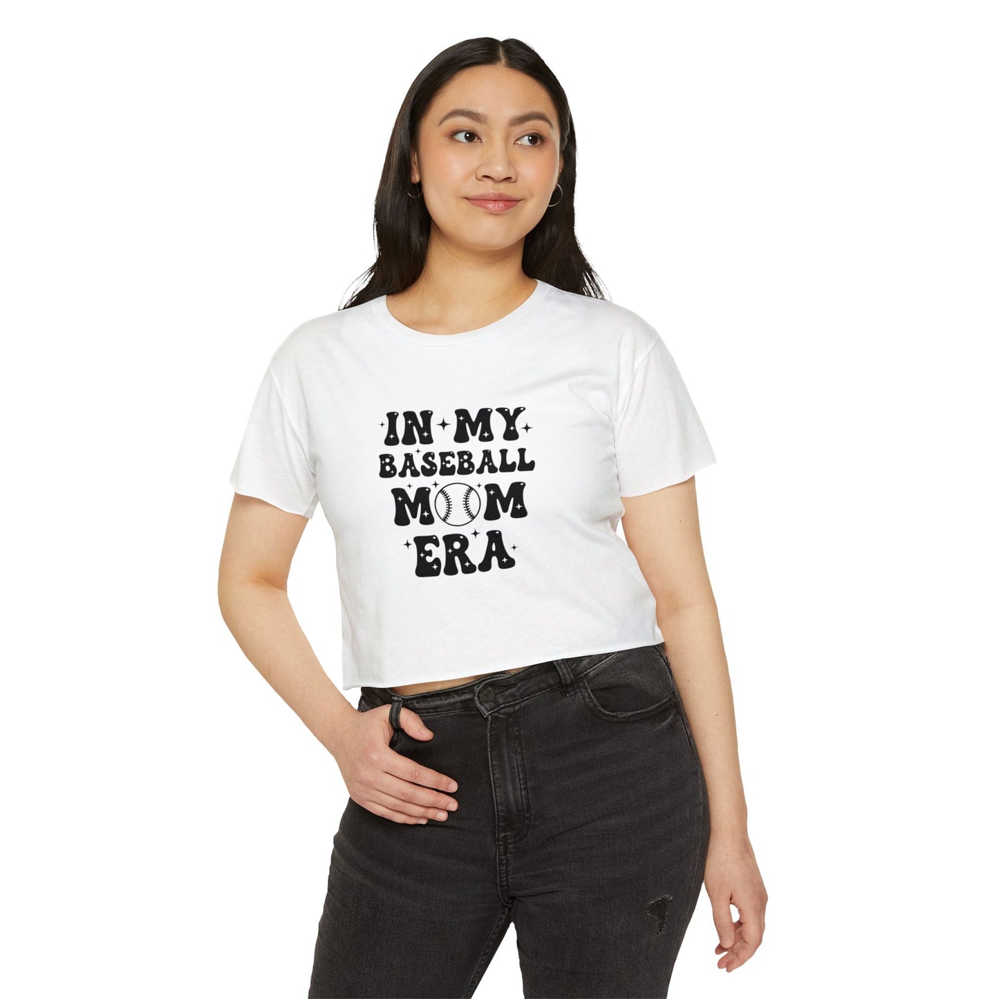 Baseball Mom Crop Top – In My Baseball Mom Era Festival Tee | Lightweight Scoop Neck Crop Shirt | Trendy Game Day Apparel