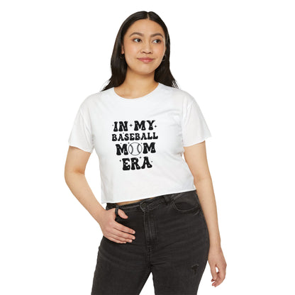 Baseball Mom Crop Top – In My Baseball Mom Era Festival Tee | Lightweight Scoop Neck Crop Shirt | Trendy Game Day Apparel
