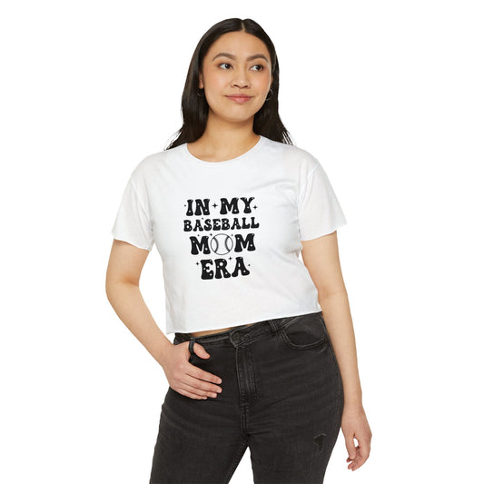 Baseball Mom Crop Top – In My Baseball Mom Era Festival Tee | Lightweight Scoop Neck Crop Shirt | Trendy Game Day Apparel