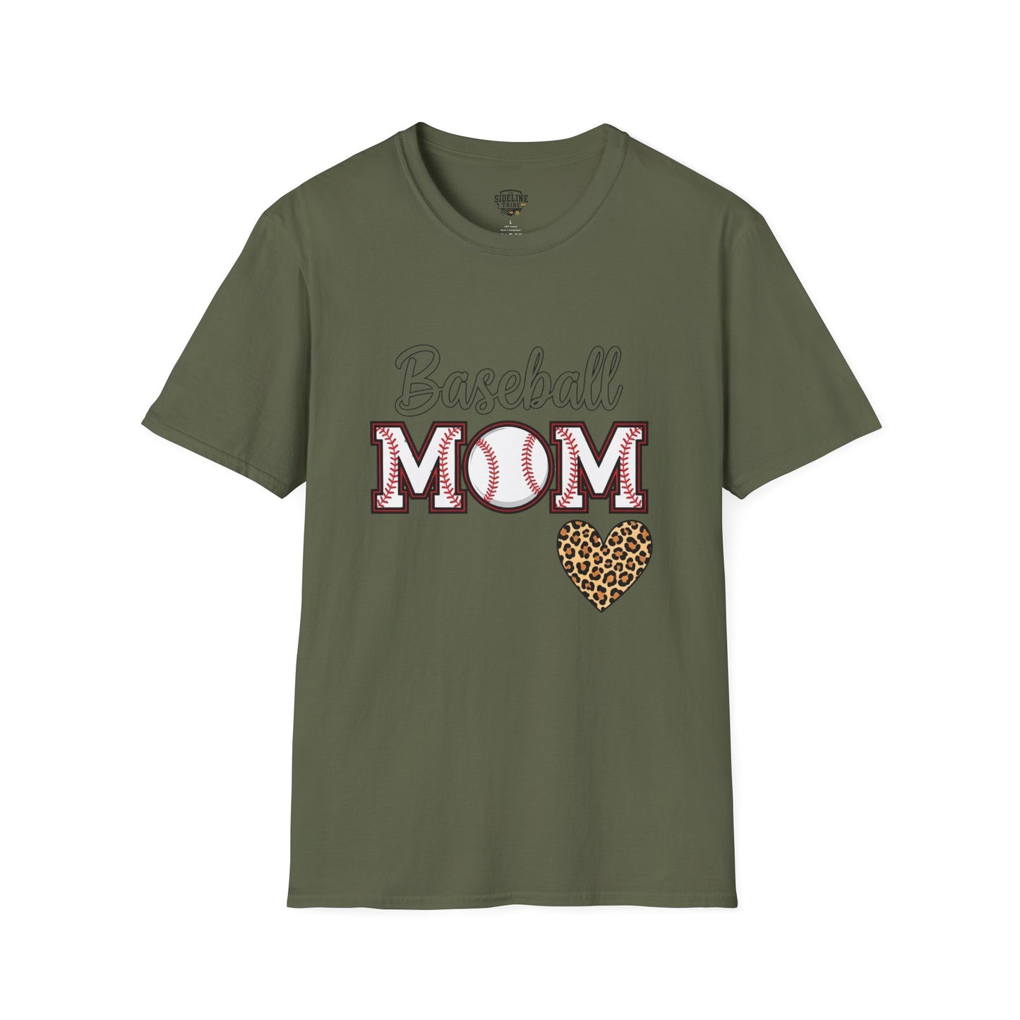 Baseball Mom Leopard Heart T-Shirt – Softstyle Unisex Tee | Trendy Game Day Shirt | Cute Animal Print Baseball Mom Top