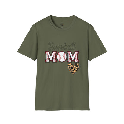 Baseball Mom Leopard Heart T-Shirt – Softstyle Unisex Tee | Trendy Game Day Shirt | Cute Animal Print Baseball Mom Top