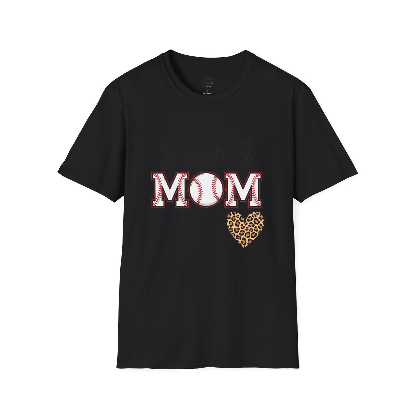 Baseball Mom Leopard Heart T-Shirt – Softstyle Unisex Tee | Trendy Game Day Shirt | Cute Animal Print Baseball Mom Top