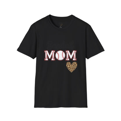 Baseball Mom Leopard Heart T-Shirt – Softstyle Unisex Tee | Trendy Game Day Shirt | Cute Animal Print Baseball Mom Top