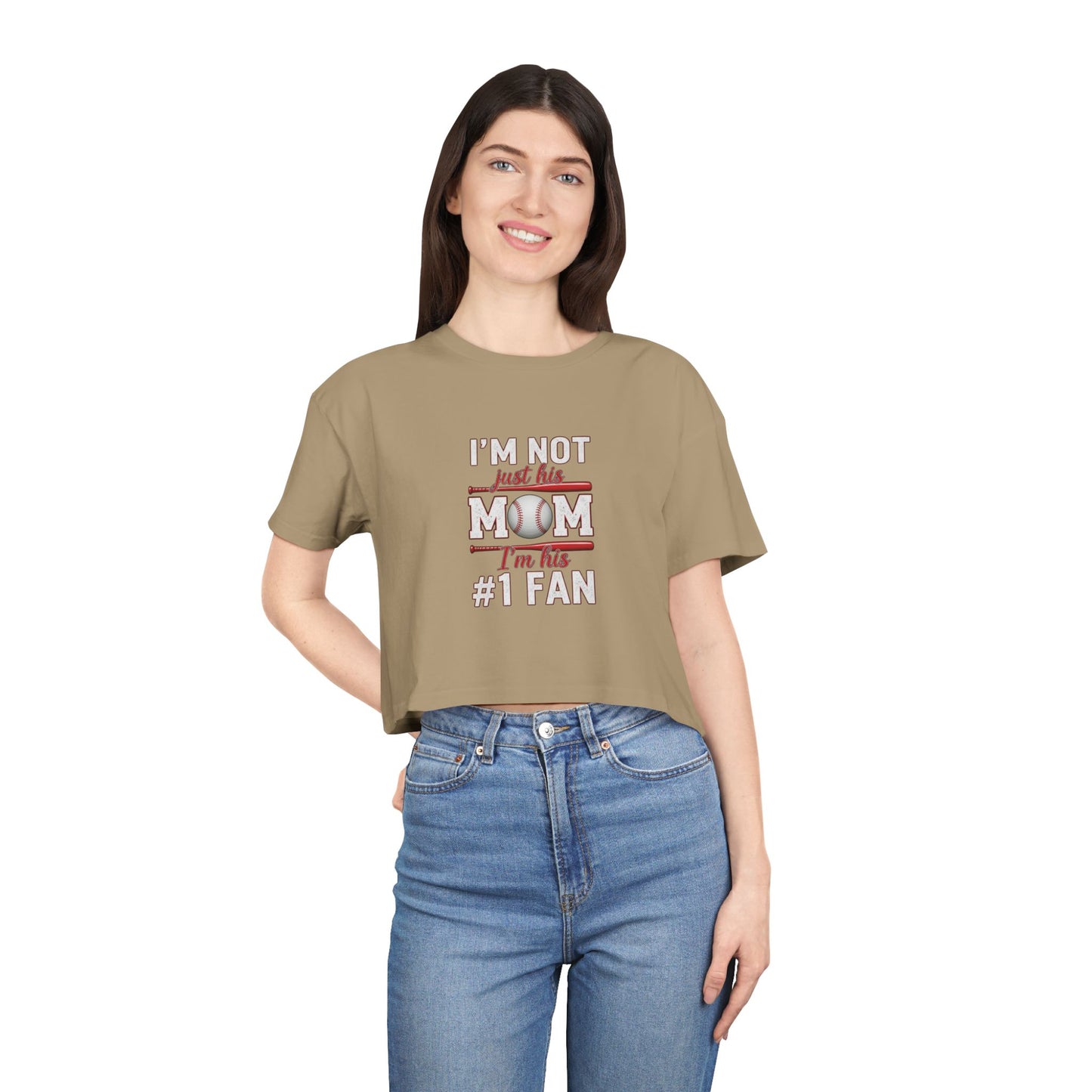 Mom’s #1 Fan Crop Tee – Relaxed Fit Women’s Crop Top | Soft Combed Cotton Game Day Shirt | Trendy Sports Mom Apparel