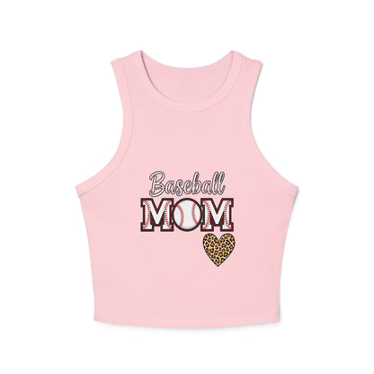 Baseball Mom Micro Rib Racer Tank Top – Fitted High Neck Tank | Chic Game Day Shirt for Sports Moms | Athletic Baseball Mom Apparel