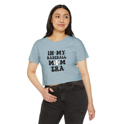 Baseball Mom Crop Top – In My Baseball Mom Era Festival Tee | Lightweight Scoop Neck Crop Shirt | Trendy Game Day Apparel