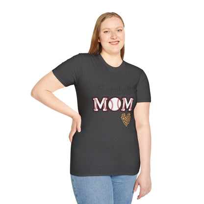 Baseball Mom Leopard Heart T-Shirt – Softstyle Unisex Tee | Trendy Game Day Shirt | Cute Animal Print Baseball Mom Top
