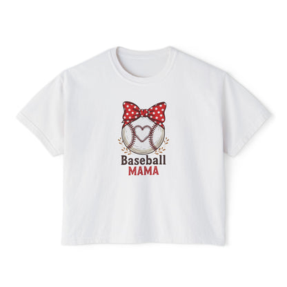 Baseball Mom Boxy Crop Tee – Vintage Pigment-Dyed Heavy Cotton Shirt - The Sideline Tribe