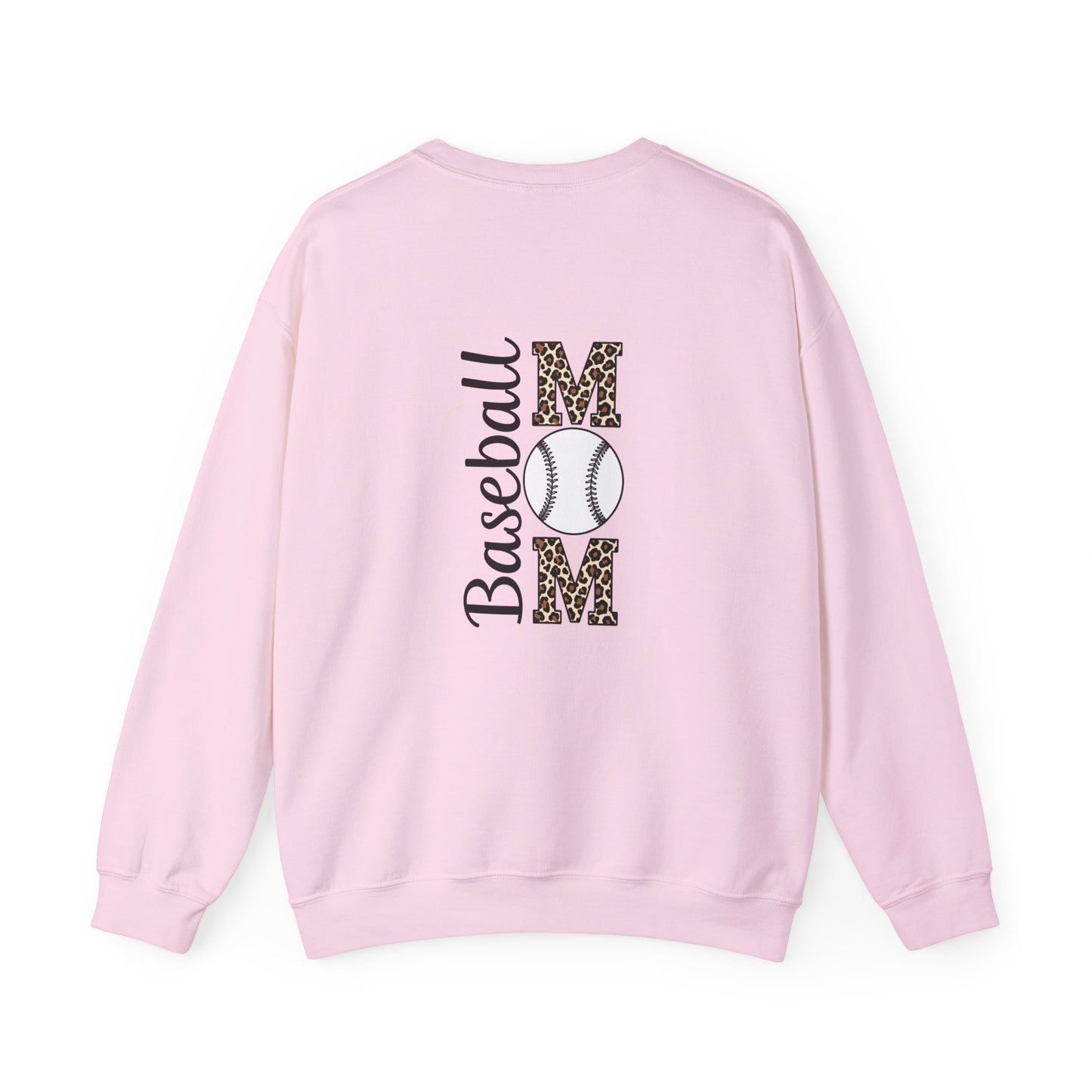 Personalized Baseball Mom Crewneck Sweatshirt – Leopard Print Back & Custom Split Baseball | Cozy Game Day Sweatshirt | Sports Mom Gift