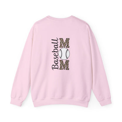 Personalized Baseball Mom Crewneck Sweatshirt – Leopard Print Back & Custom Split Baseball | Cozy Game Day Sweatshirt | Sports Mom Gift