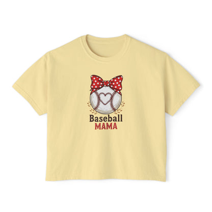 Baseball Mom Boxy Crop Tee – Vintage Pigment-Dyed Heavy Cotton Shirt - The Sideline Tribe