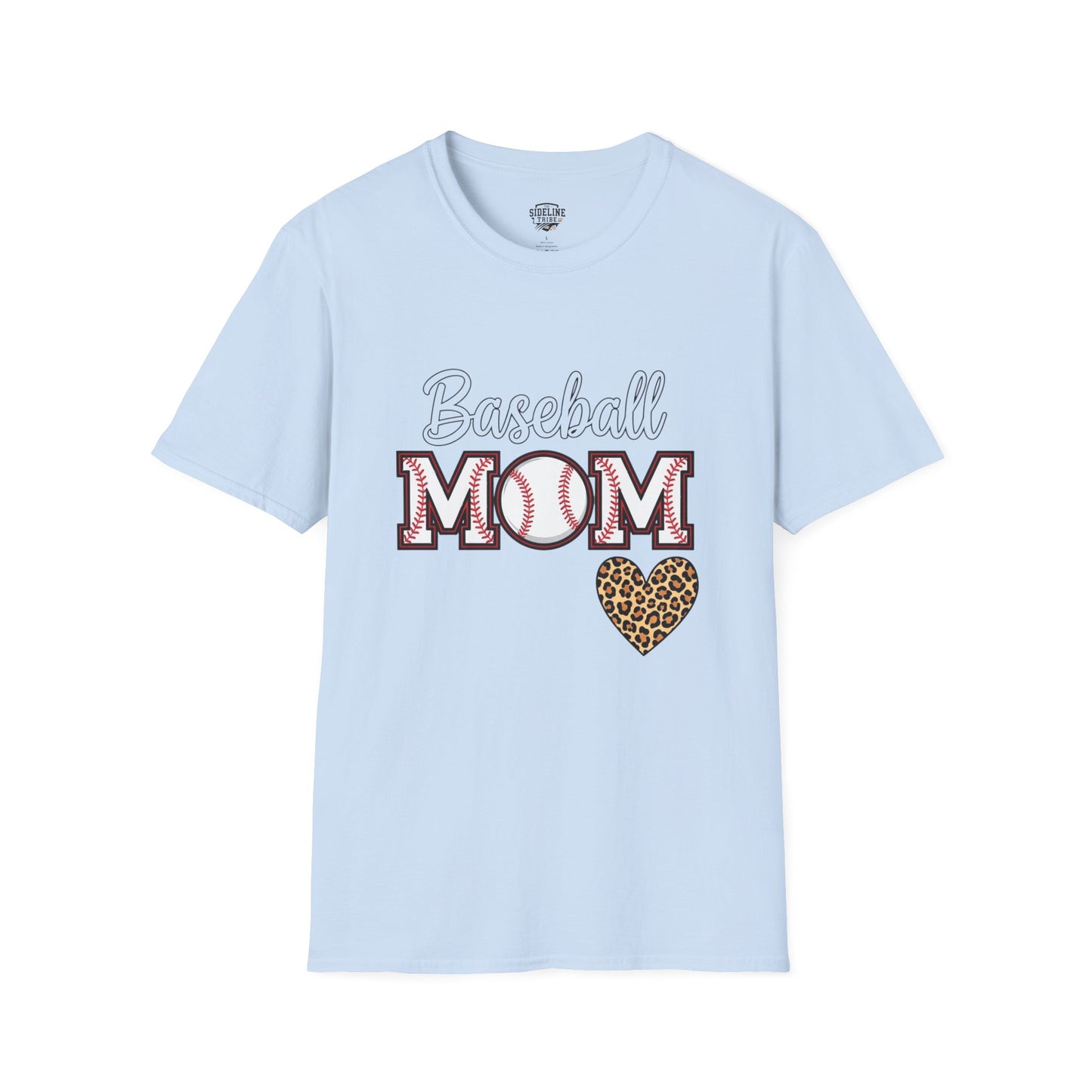 Baseball Mom Leopard Heart T-Shirt – Softstyle Unisex Tee | Trendy Game Day Shirt | Cute Animal Print Baseball Mom Top