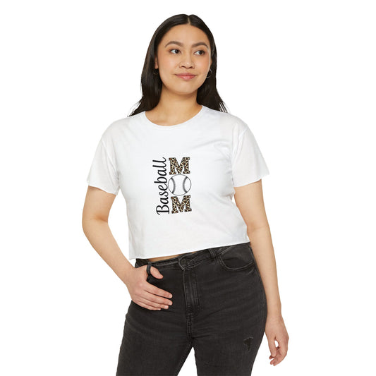 Baseball Mom Crop Top – Lightweight Scoop Neck Festival Tee | Trendy Game Day Shirt | Casual Sports Mom Apparel