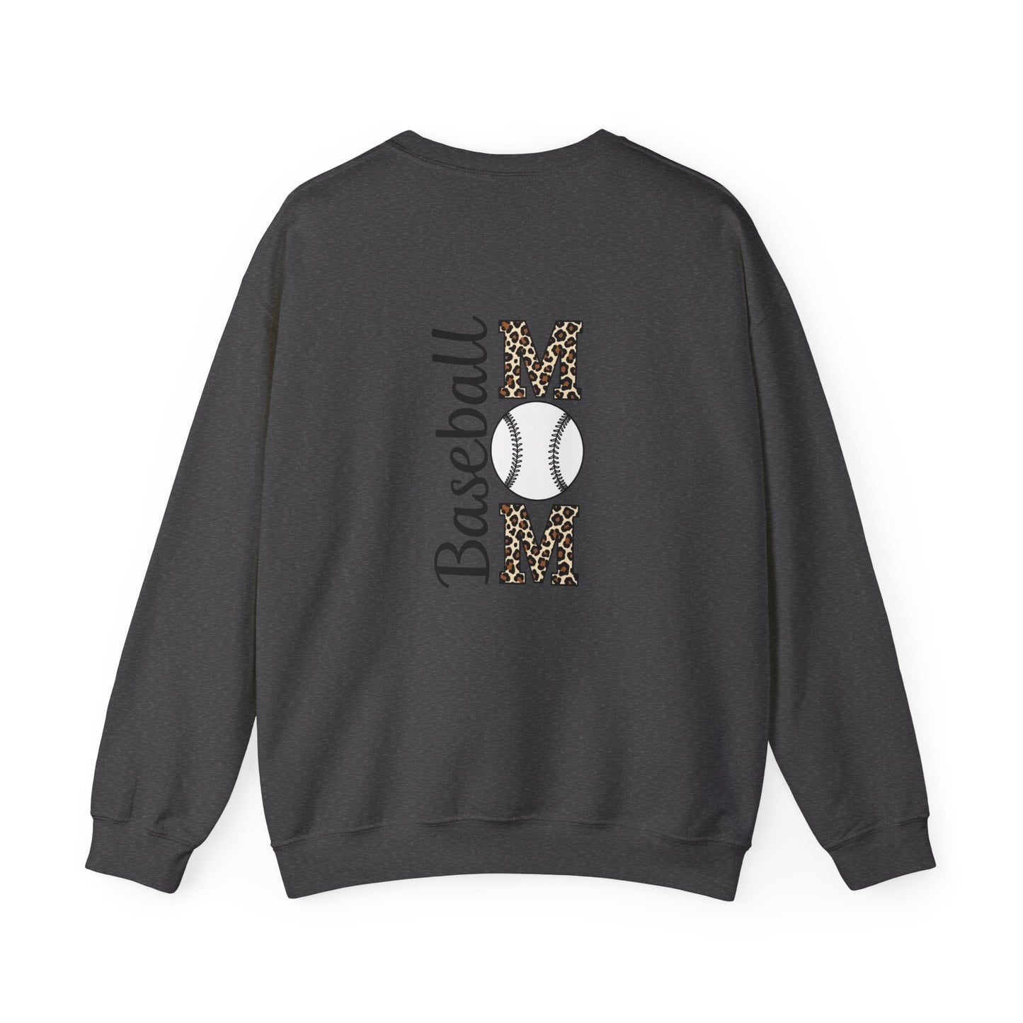 Personalized Baseball Mom Crewneck Sweatshirt – Leopard Print Back & Custom Split Baseball | Cozy Game Day Sweatshirt | Sports Mom Gift
