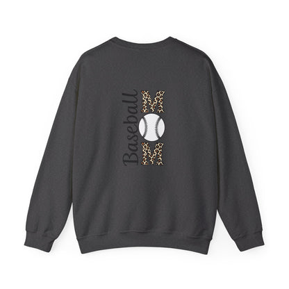 Personalized Baseball Mom Crewneck Sweatshirt – Leopard Print Back & Custom Split Baseball | Cozy Game Day Sweatshirt | Sports Mom Gift