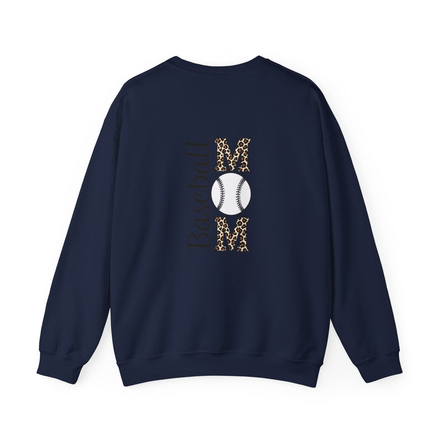 Personalized Baseball Mom Crewneck Sweatshirt – Leopard Print Back & Custom Split Baseball | Cozy Game Day Sweatshirt | Sports Mom Gift