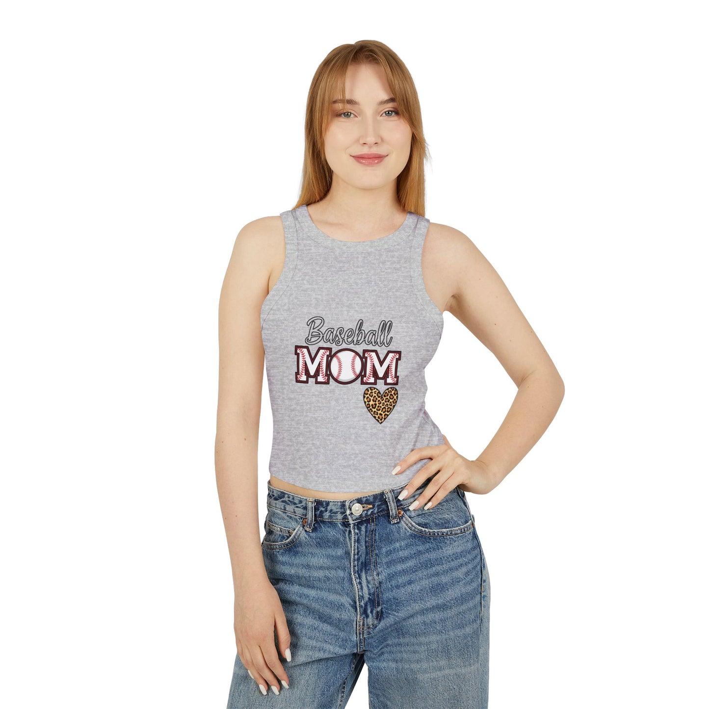 Baseball Mom Micro Rib Racer Tank Top – Fitted High Neck Tank | Chic Game Day Shirt for Sports Moms | Athletic Baseball Mom Apparel