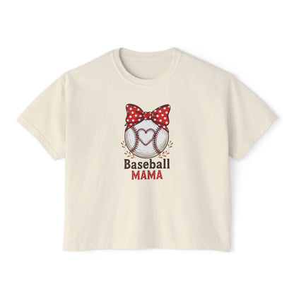 Baseball Mom Boxy Crop Tee – Vintage Pigment-Dyed Heavy Cotton Shirt - The Sideline Tribe