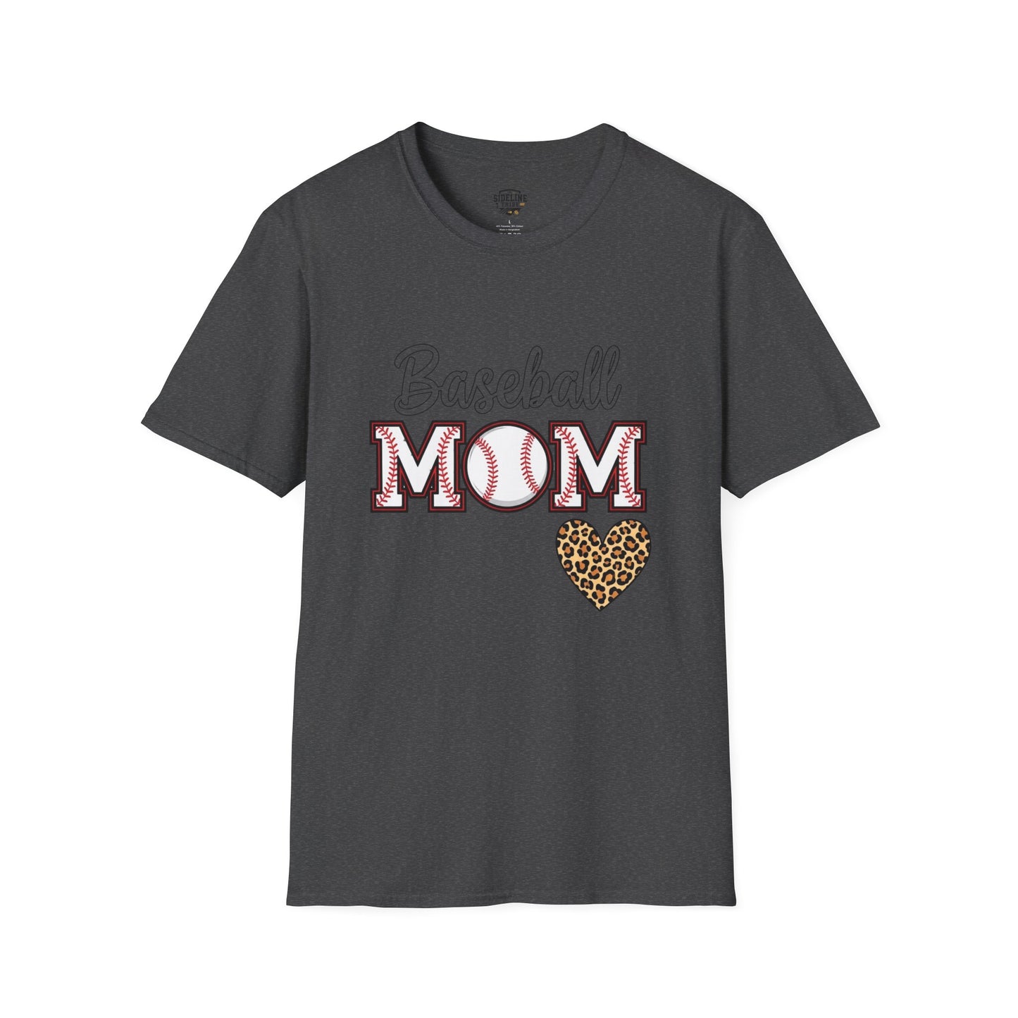 Baseball Mom Leopard Heart T-Shirt – Softstyle Unisex Tee | Trendy Game Day Shirt | Cute Animal Print Baseball Mom Top