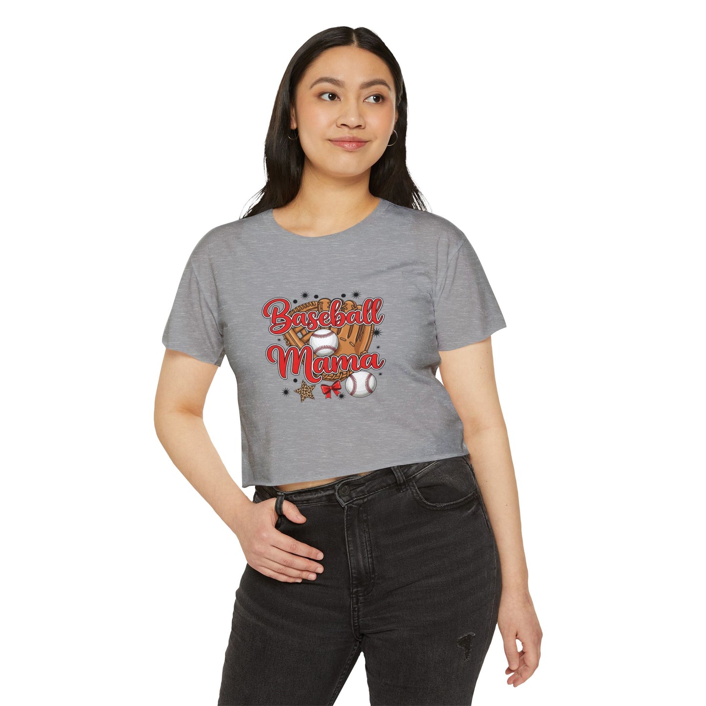 Baseball Mama Women's Festival Crop Top - Cute Summer Tee for Sports Lovers