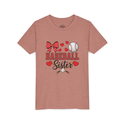 Baseball Sister Youth Tee – Cute Sports Fan Shirt for Girls | Soft Airlume Cotton Kids T-Shirt | Game Day Outfit