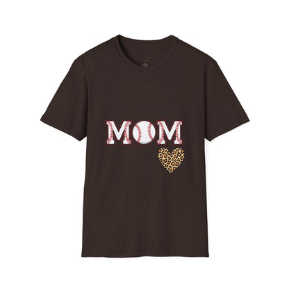Baseball Mom Leopard Heart T-Shirt – Softstyle Unisex Tee | Trendy Game Day Shirt | Cute Animal Print Baseball Mom Top