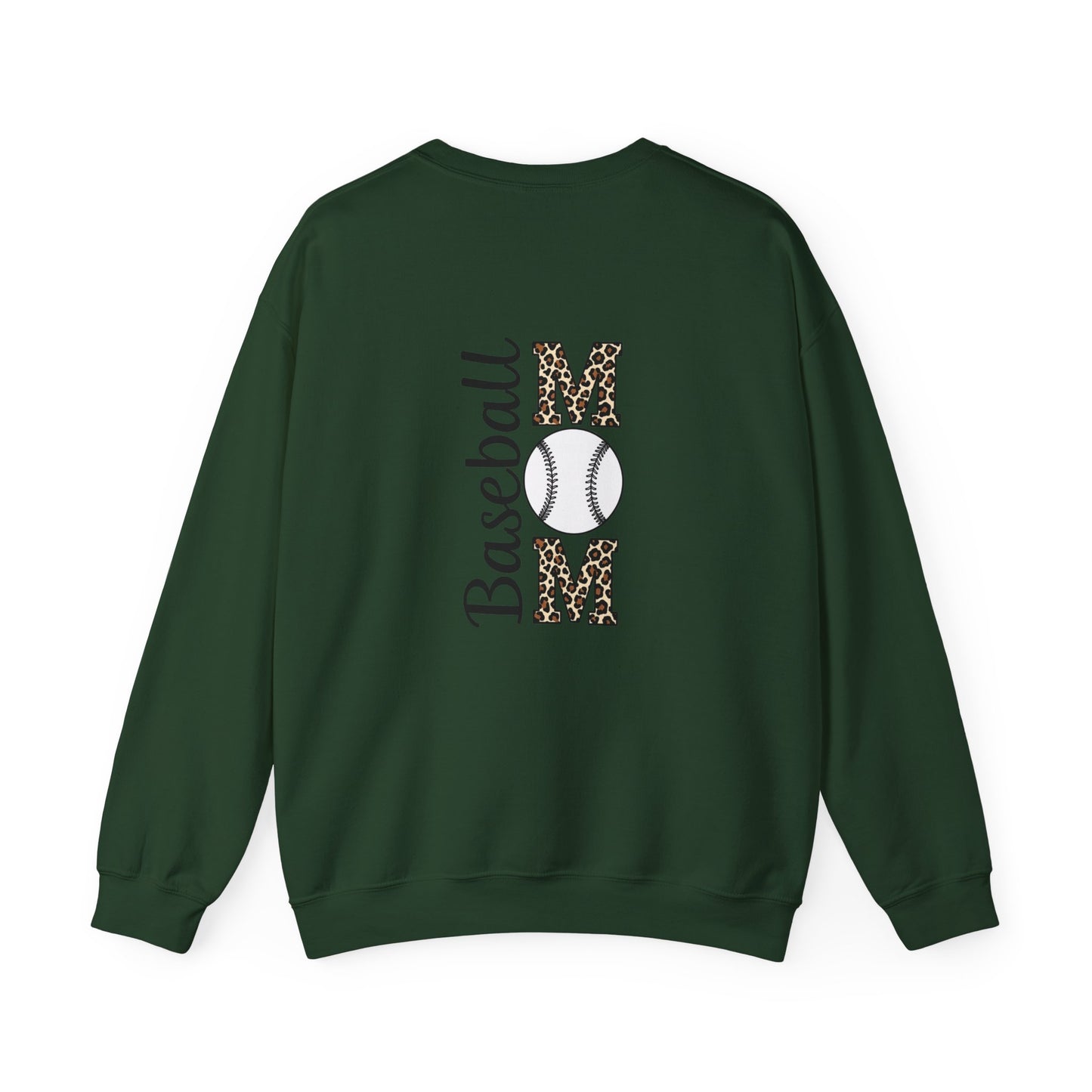 Personalized Baseball Mom Crewneck Sweatshirt – Leopard Print Back & Custom Split Baseball | Cozy Game Day Sweatshirt | Sports Mom Gift