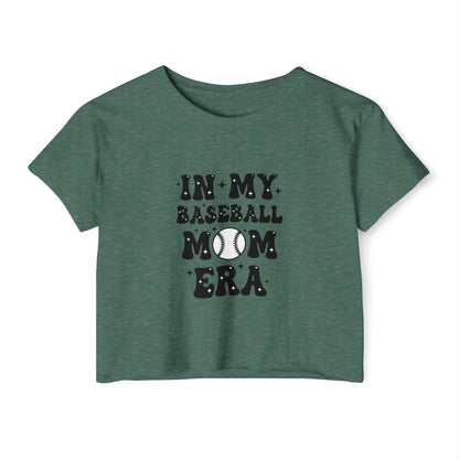 Baseball Mom Crop Top – In My Baseball Mom Era Festival Tee | Lightweight Scoop Neck Crop Shirt | Trendy Game Day Apparel
