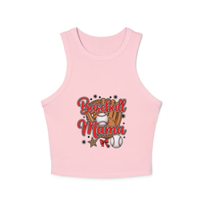 Baseball Mama Micro Rib Racer Tank Top – Fitted High Neck Tank | Baseball Vibes Game Day Shirt | Chic Sports Mom Apparel