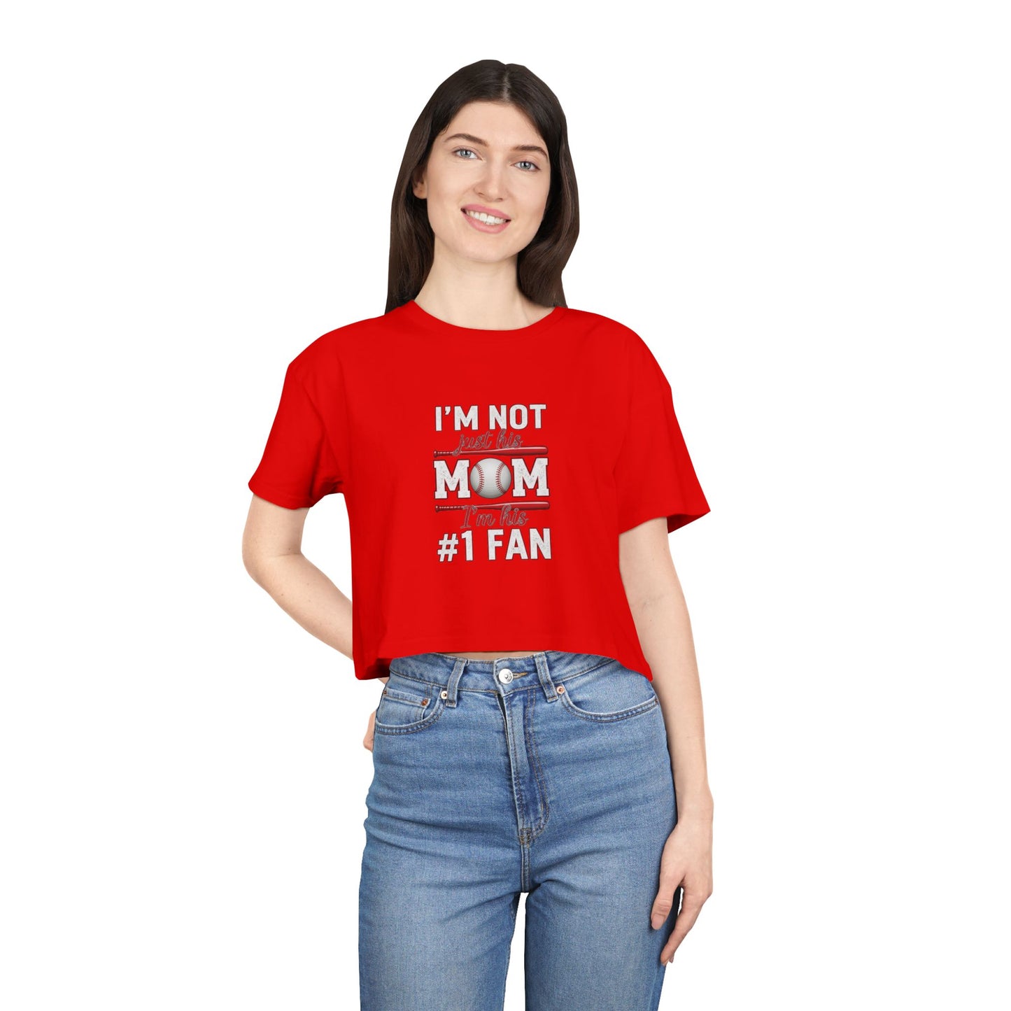 Mom’s #1 Fan Crop Tee – Relaxed Fit Women’s Crop Top | Soft Combed Cotton Game Day Shirt | Trendy Sports Mom Apparel
