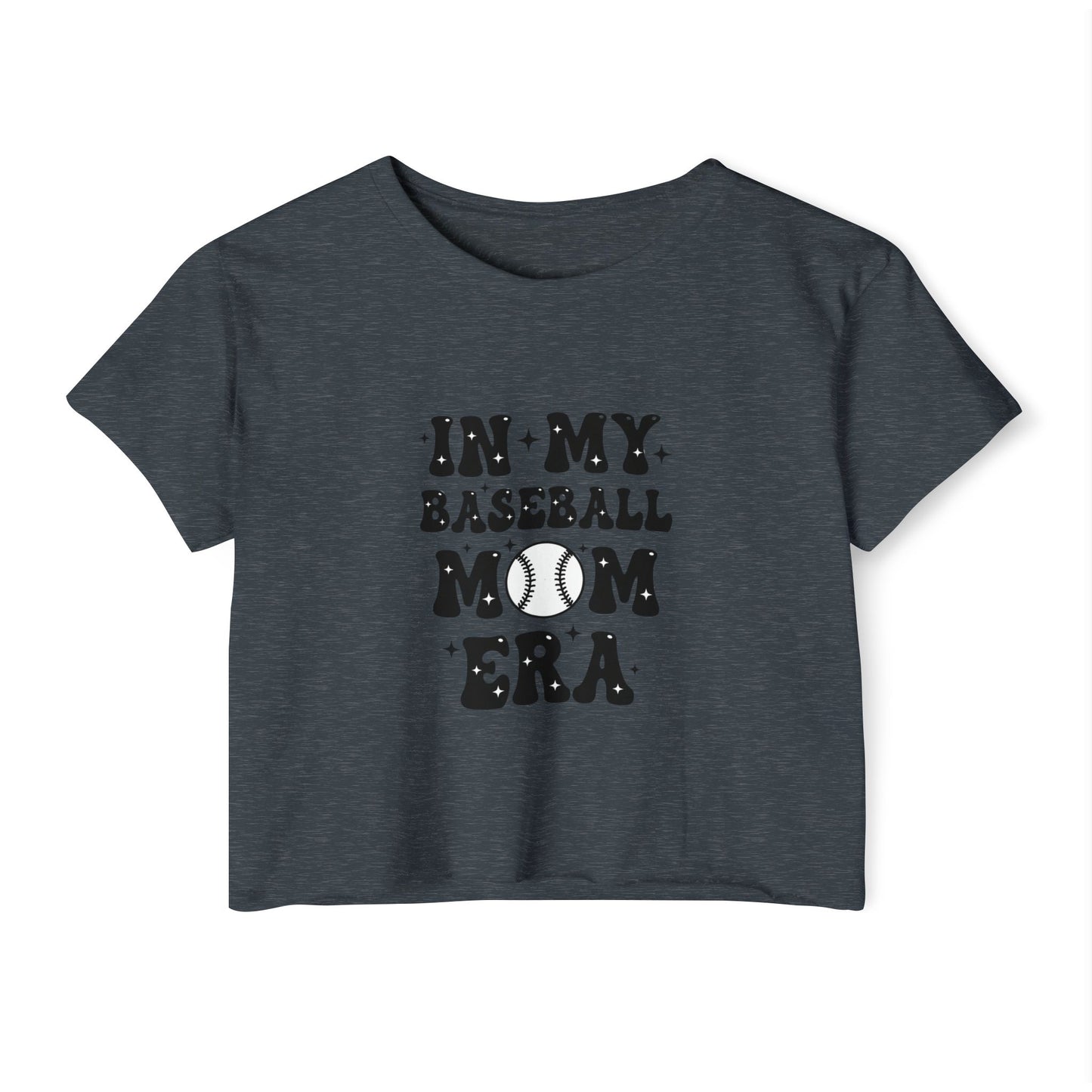 Baseball Mom Crop Top – In My Baseball Mom Era Festival Tee | Lightweight Scoop Neck Crop Shirt | Trendy Game Day Apparel