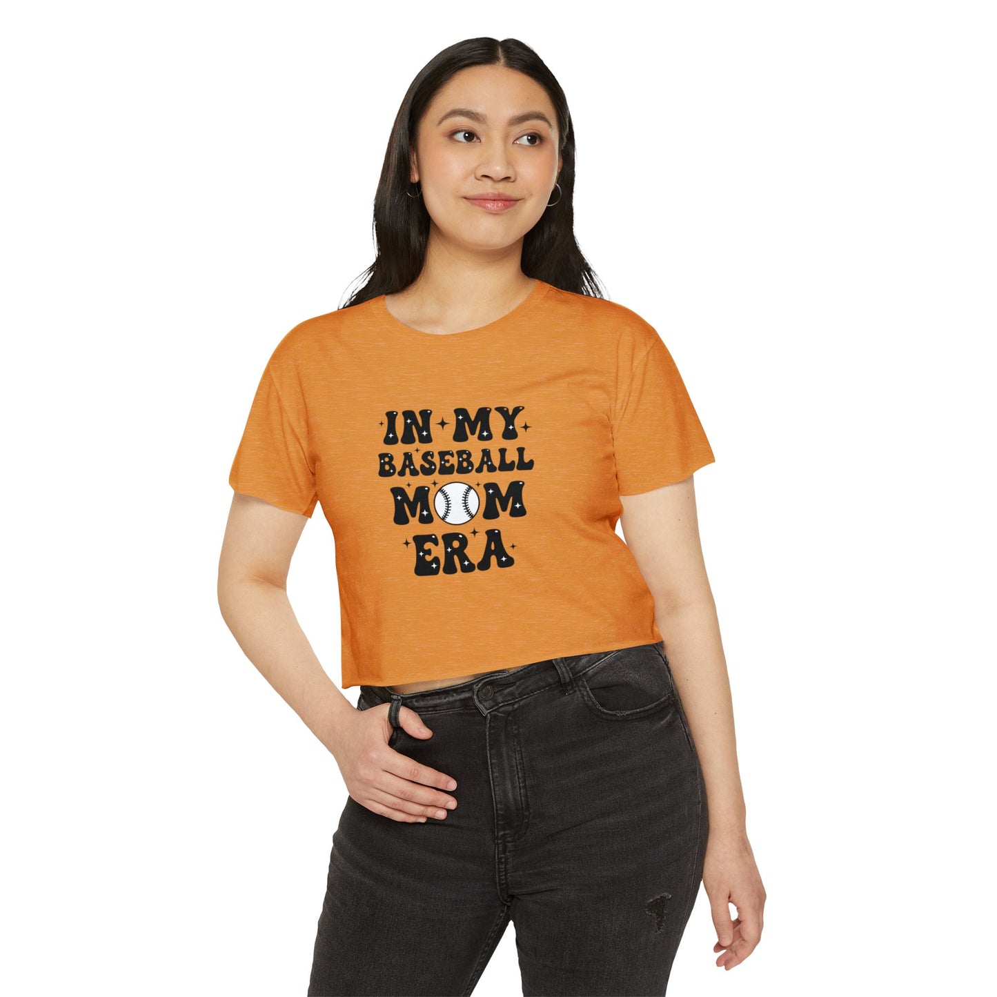 Baseball Mom Crop Top – In My Baseball Mom Era Festival Tee | Lightweight Scoop Neck Crop Shirt | Trendy Game Day Apparel