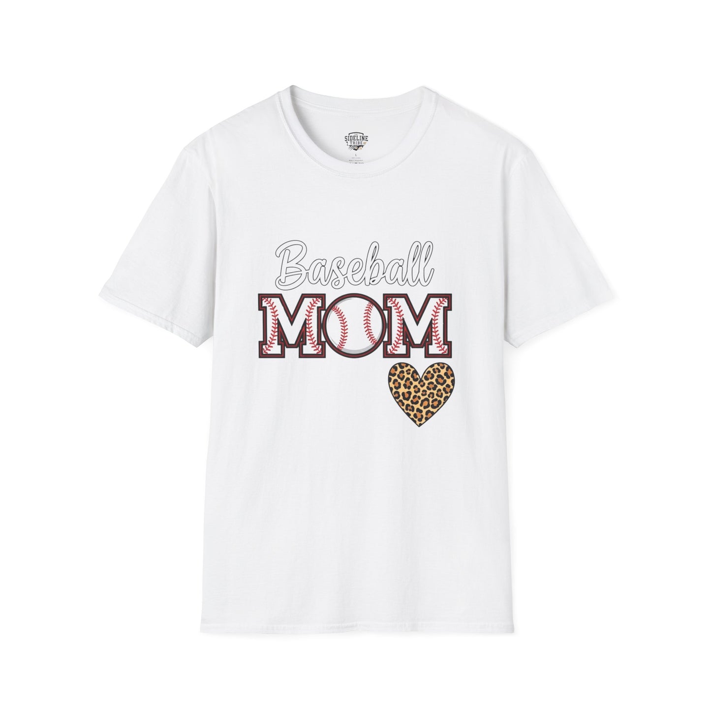 Baseball Mom Leopard Heart T-Shirt – Softstyle Unisex Tee | Trendy Game Day Shirt | Cute Animal Print Baseball Mom Top