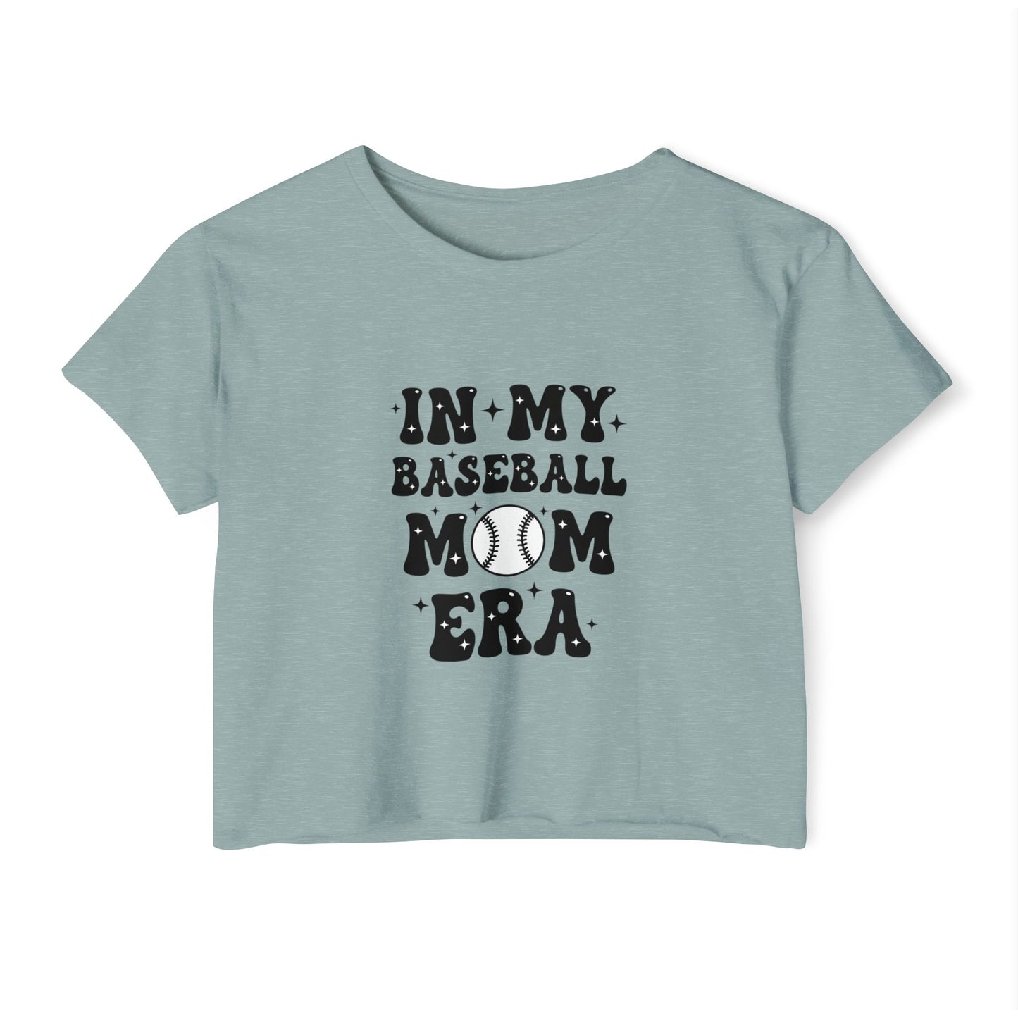 Baseball Mom Crop Top – In My Baseball Mom Era Festival Tee | Lightweight Scoop Neck Crop Shirt | Trendy Game Day Apparel