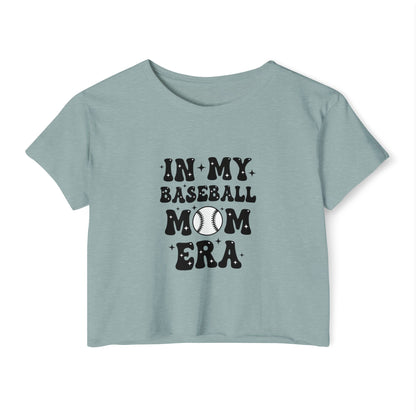 Baseball Mom Crop Top – In My Baseball Mom Era Festival Tee | Lightweight Scoop Neck Crop Shirt | Trendy Game Day Apparel