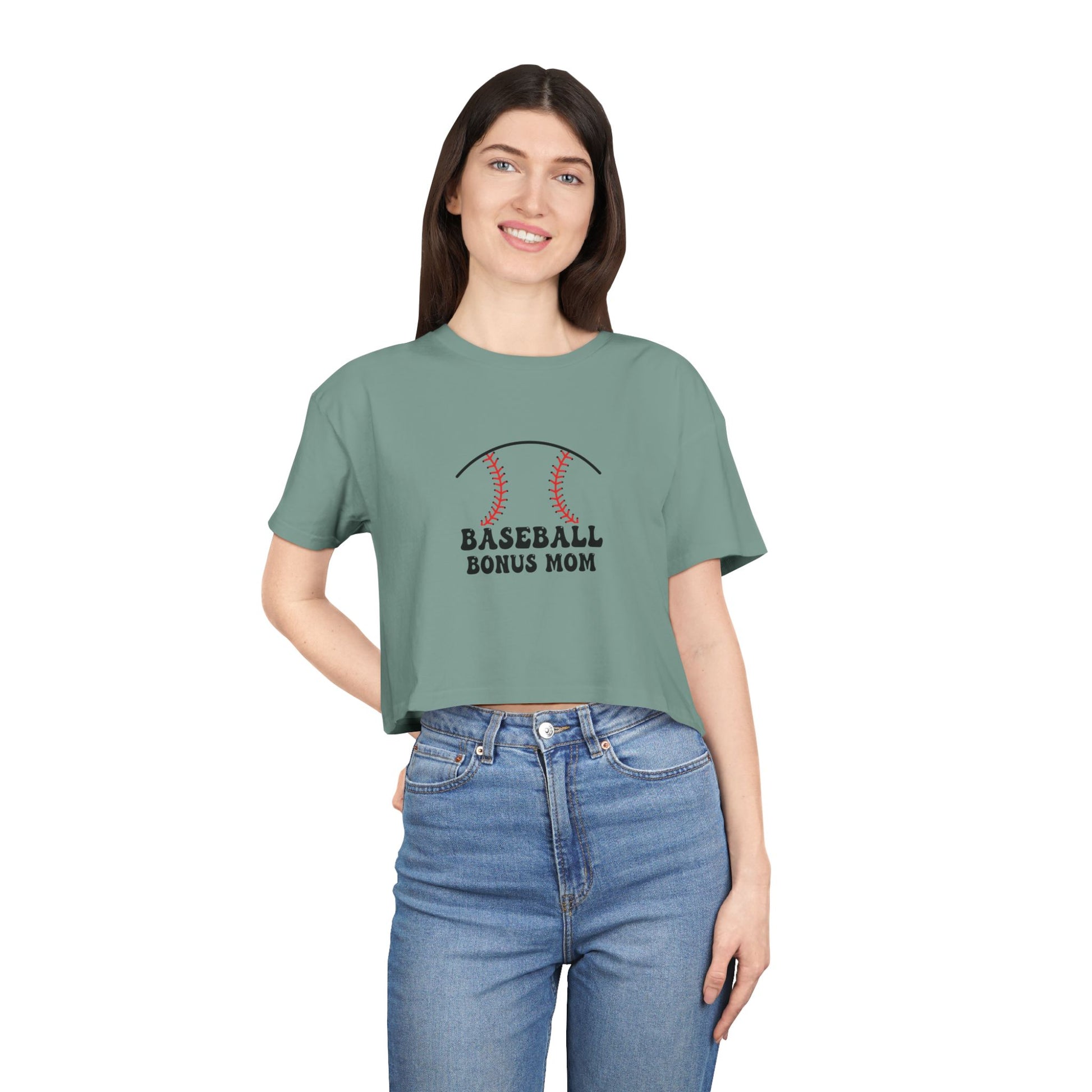 Baseball Bonus Mom Women's Crop Tee - The Sideline Tribe
