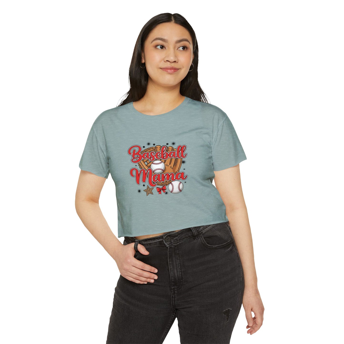 Baseball Mama Women's Festival Crop Top - Cute Summer Tee for Sports Lovers