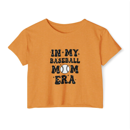 Baseball Mom Crop Top – In My Baseball Mom Era Festival Tee | Lightweight Scoop Neck Crop Shirt | Trendy Game Day Apparel