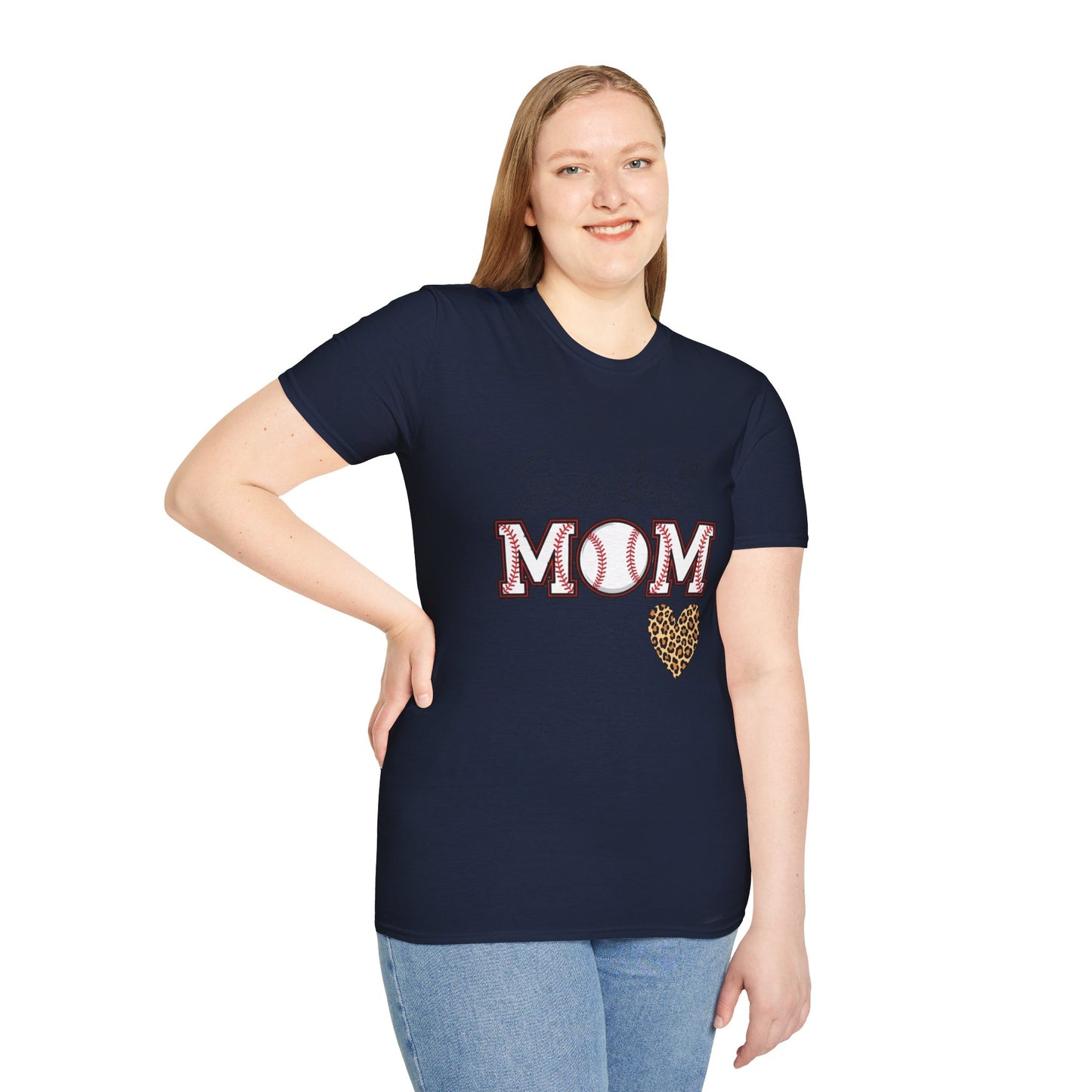 Baseball Mom Leopard Heart T-Shirt – Softstyle Unisex Tee | Trendy Game Day Shirt | Cute Animal Print Baseball Mom Top