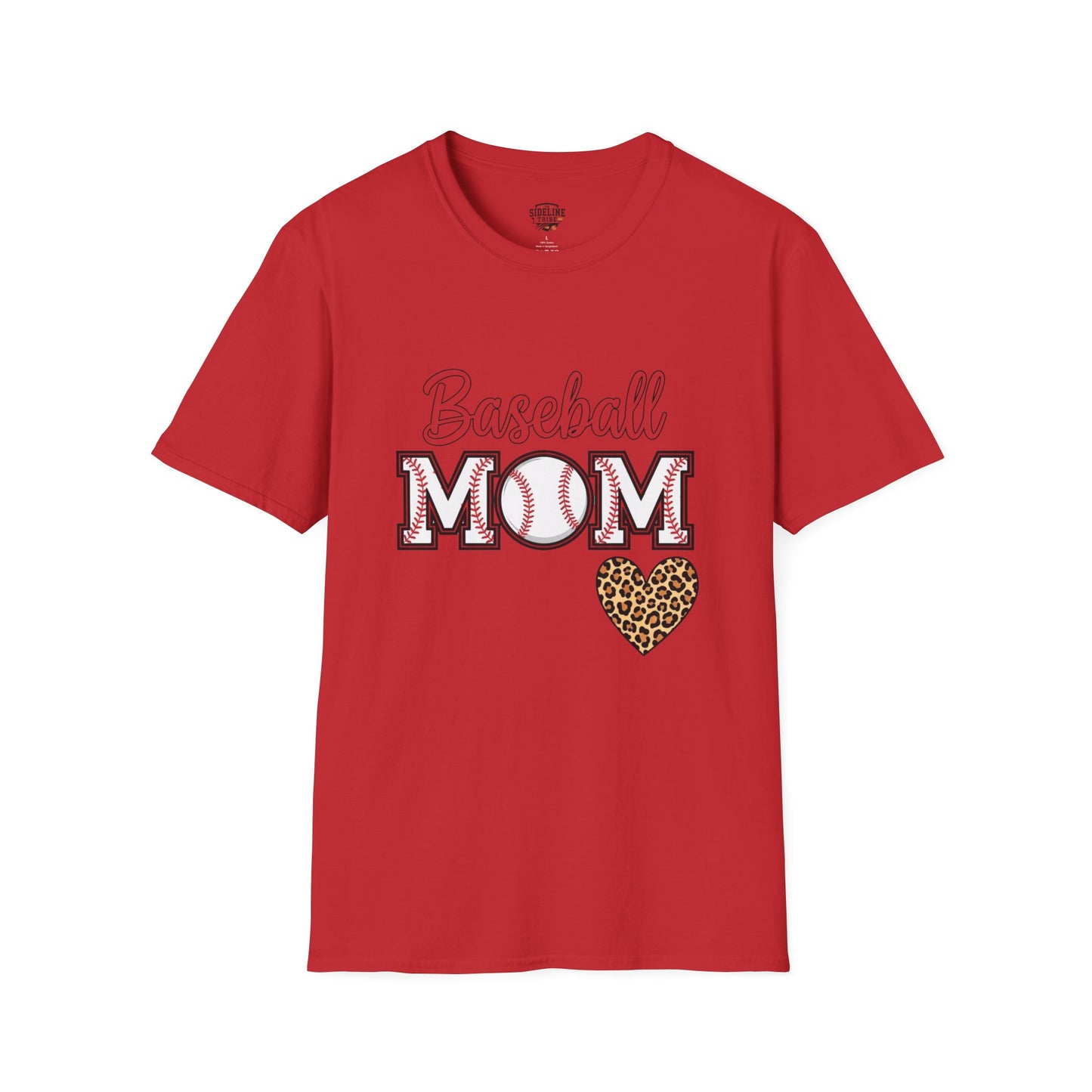 Baseball Mom Leopard Heart T-Shirt – Softstyle Unisex Tee | Trendy Game Day Shirt | Cute Animal Print Baseball Mom Top