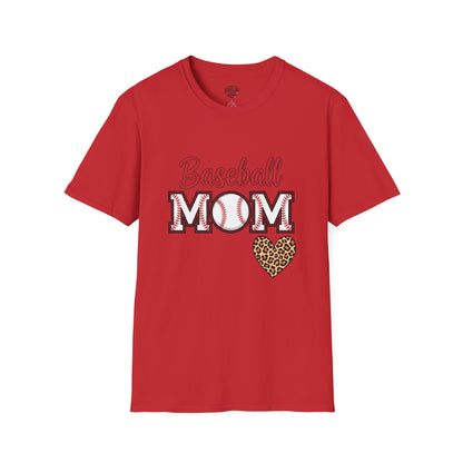Baseball Mom Leopard Heart T-Shirt – Softstyle Unisex Tee | Trendy Game Day Shirt | Cute Animal Print Baseball Mom Top