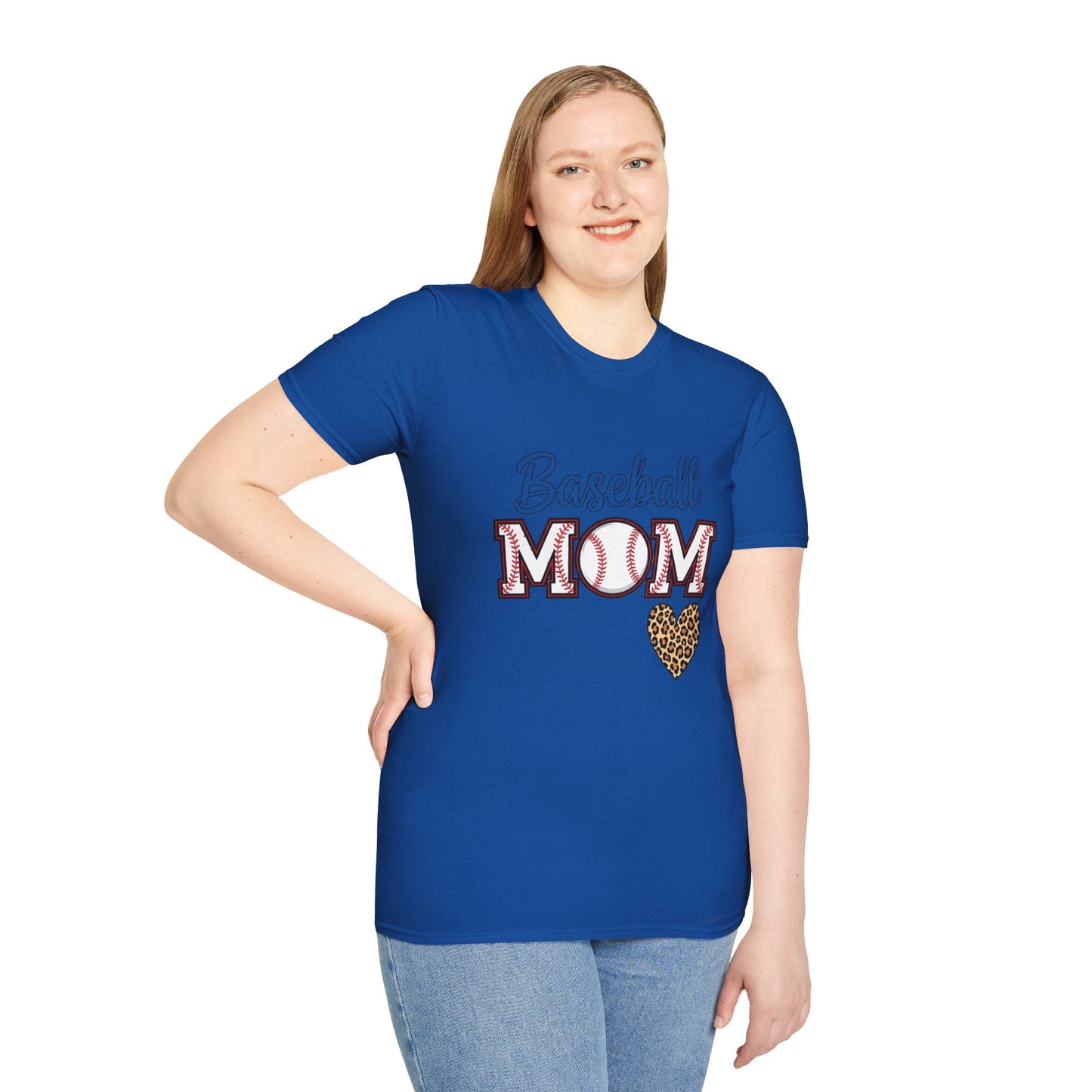 Baseball Mom Leopard Heart T-Shirt – Softstyle Unisex Tee | Trendy Game Day Shirt | Cute Animal Print Baseball Mom Top