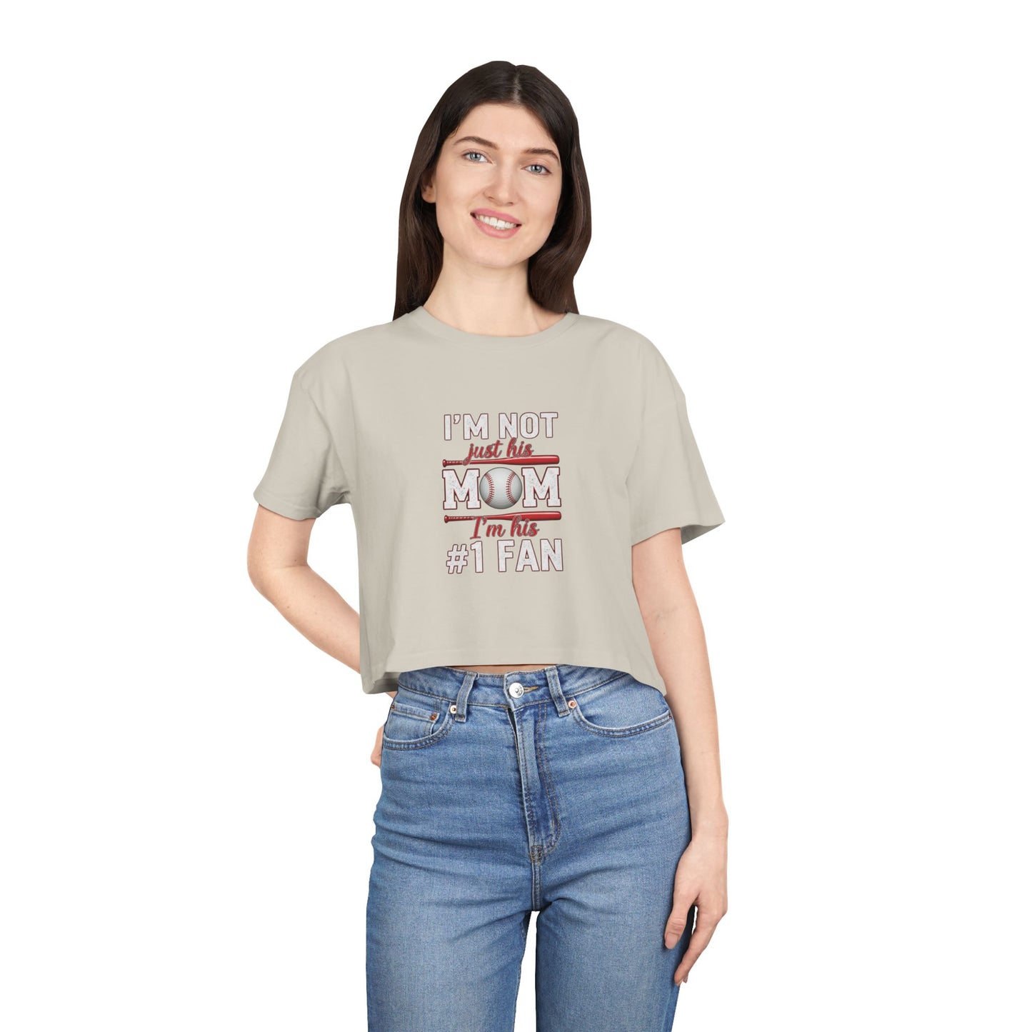 Mom’s #1 Fan Crop Tee – Relaxed Fit Women’s Crop Top | Soft Combed Cotton Game Day Shirt | Trendy Sports Mom Apparel